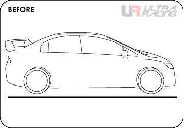 BEFORE install Ultra Racing’s middle lower bar / middle member brace on car Toyota Camry XV70 (2017-2022): On uneven / bumpy road, center section chassis will have different level of body flex cause by the weight transfer between front and rear.